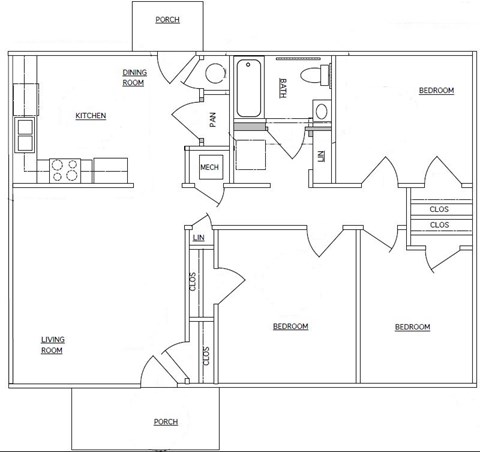 Floor plan for 2 beds, 2 baths, 942 sqft